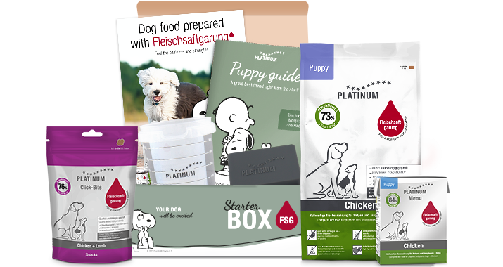 Dry puppy food, wet puppy food, toys for dogs, information about puppies, measuring cups for dog food